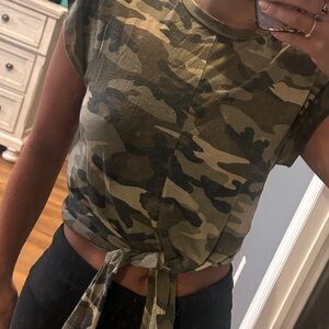 Jolie Camouflage Tie-Front Crop Top